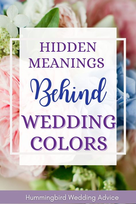 Colors are a big part of weddings. While you can choose your wedding colors based off what you find appealing and beautiful, or pick your wedding colors to match a theme, you can also learn more about the hidden meanings behind your wedding colors. Knowing what colors can represent, symbolize, or showcase can add more layers of meaningfulness to your wedding! // wedding colors // wedding theme ideas // hidden meanings behind wedding colors // themes at weddings // brides // grooms // planning Wedding Colors Meaning, Color Ideas For Weddings Colour Palettes, Best Colors For Outdoor Wedding, Wedding Color Meanings, Unpopular Wedding Colors, May Wedding Themes Color Schemes, Picking Wedding Colors, Formal Wedding Colors Schemes, Country Wedding Colors Spring