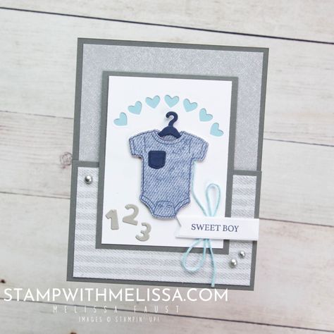 It's always fun to welcome a new baby into the world, but it's even sweeter when you can make them a handmade card to celebrate! This card is a fun fold card, and welcomes a new baby boy Baby Boy Cards Handmade, Stampin Up Baby Cards, Baby Cards Handmade, Cute Onesies, Baby Boy Cards, Joy Cards, Boy Cards, Baby Card, Card Kits