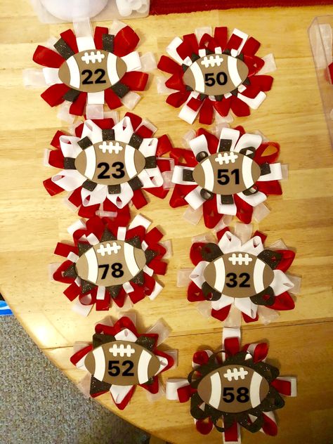 Homecoming Cheer Corsage, Football Tags Ideas, Football Senior Night Mom Corsages, Necklace Homecoming Mums, Tennis Mums Homecoming, Cricut Mum Ideas, Football Team Mom Organization, Football Team Mom Gift Ideas, Homecoming Decorations Football