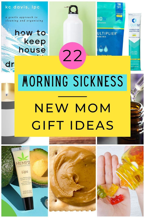 22 helpful morning sickness gift ideas for first time moms to put in a care package or gift basket. If you're looking to send a practical gift for a new mom struggling with first trimester nausea and vomiting, here are 22 ideas for a simple care package to be delivered to their home, but also DIY ideas to create a thoughtful gift basket. Click through for the full list! Morning Sickness Relief First Trimester, Morning Sickness Gift Basket, Morning Sickness Care Package, First Trimester Care Package, First Trimester Gift Basket, Holistic Motherhood, Gift Ideas For New Moms, Holistic Pregnancy, Pregnancy Care Package