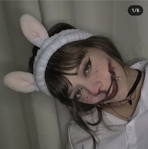 Black Bunny Costume Makeup, Bunny Halloween Costume Makeup, Black Bunny Makeup, Scary Bunny Costume, Bunny Nose Makeup, Scary Bunny Makeup, Bunny Makeup Aesthetic, Bunny Makeup Halloween, Bunny Halloween Makeup