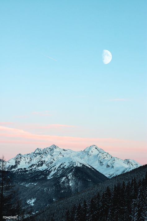 Download free image of View of a snowy mountain peak and the sky by eberhard grossgasteiger about moon, nature, sky, cloud and countryside 463092 Winter Drawings, Mountain Vibes, Mountain Aesthetic, Mountains Aesthetic, Mountain Background, Mountain Pictures, Photography Sky, Snowy Mountain, Mountain Wallpaper