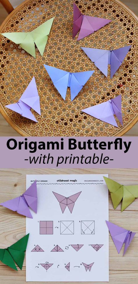 Origami Butterfly - Childhood Magic Origami Butterfly Instructions, Origami Butterfly Easy, Easy Origami For Kids, Butterflies Activities, Beautiful Origami, Book Displays, Kids Origami, Fun Projects For Kids, Origami For Beginners