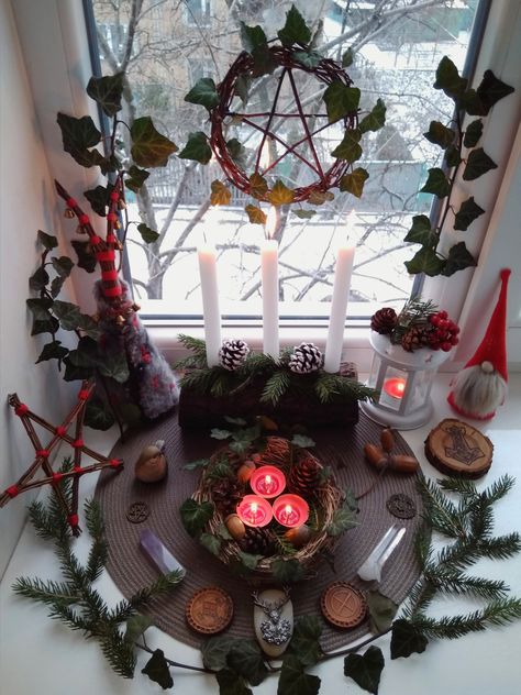 Candles, Fox, Yule Altar, Winter Solstice, Amber, Table Decorations