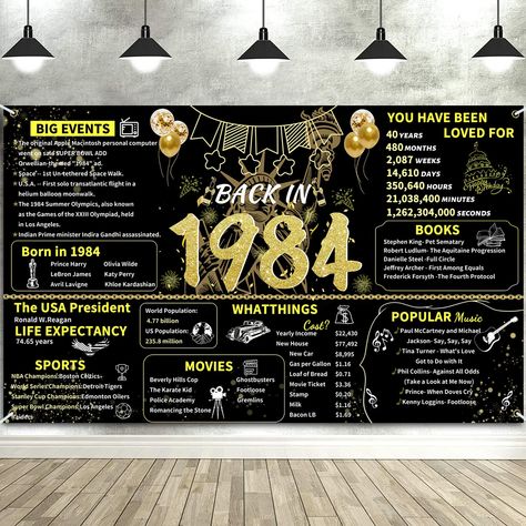 PRICES MAY VARY. 【Review 1984 Amazing Journey】 Take a look back in 1984, This black gold 40 birthday banner makes a great conversation starter! The Back to 1984 themed banner is exquisitely designed and fun, great gift or decoration for 40th birthday party, 40th wedding anniversary or 1984 class reunion. 【Large Size】 Happy 40th birthday banner backup decorations. The banner is 180 x 110 cm/ 70.8 x43.3 inches. big enough to decorate your 40th birthday theme party and make your birthday party more 90th Birthday Banner, 40th Birthday Themes, 40th Birthday Banner, 90th Birthday Decorations, Birthday Decorations For Women, 80th Birthday Decorations, 70th Birthday Decorations, Men Back, 60th Birthday Decorations