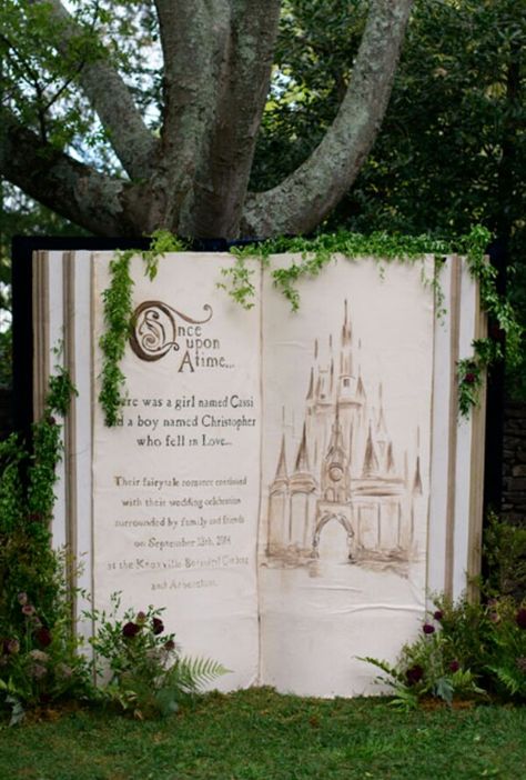 A giant Fairy tale book as decoration Alabama Wedding Venues, Fairytale Wedding Theme, Offbeat Wedding, Wedding Venue Locations, Castle Wedding Venue, Romantic Wedding Receptions, Storybook Wedding, Disney Wedding Theme, Romantic Themes