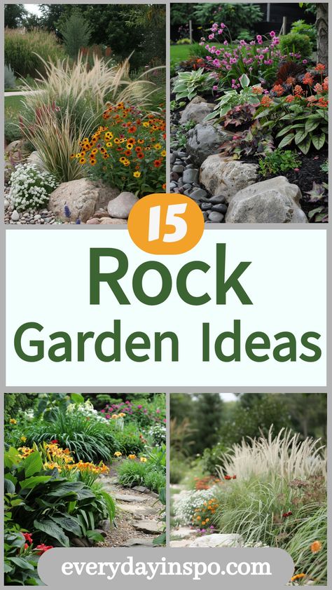 Create stunning flower bed and rock combos using these tips for how to select and place the perfect rock garden. Small Outdoor Rock Garden Ideas, Landscaping With Flat Rocks, Flowerbeds Around House With Rock, River Rock Beds Landscaping, Landscaping With Rocks Border, Landscaping Around Large Rock, Rock Garden Beds Front Yards, Large Rocks For Landscaping, Rock Flower Beds With Potted Plants Garden Ideas