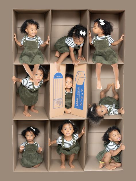 Baby In A Box Photoshoot, Baby In Box Photoshoot, Cardboard Box Photoshoot, Box Photoshoot Diy, Box Photoshoot, Girl In The Box, Box Pictures, Toddler Photoshoot, Baby Inside