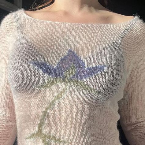 Acrylic Knitting Patterns, Mohair Top Knitting Pattern, Knit Going Out Top, Knit Tapestry, Knit Wardrobe, Knit Fashion Pattern, Mohair Top, Mohair Knitting, Flower Knitting