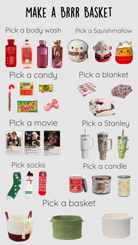 Make a Christmas Brrr Basket!!! Christmas Bestie Basket, Christmas Brrr Basket, Christmas Boo Basket Ideas, Christmas Themed Gift Basket Ideas, Christmas Eve Basket Ideas, Christmas Boo Basket, Brr Basket Ideas, Kids Christmas Gift Baskets, Christmas Basket For Best Friend