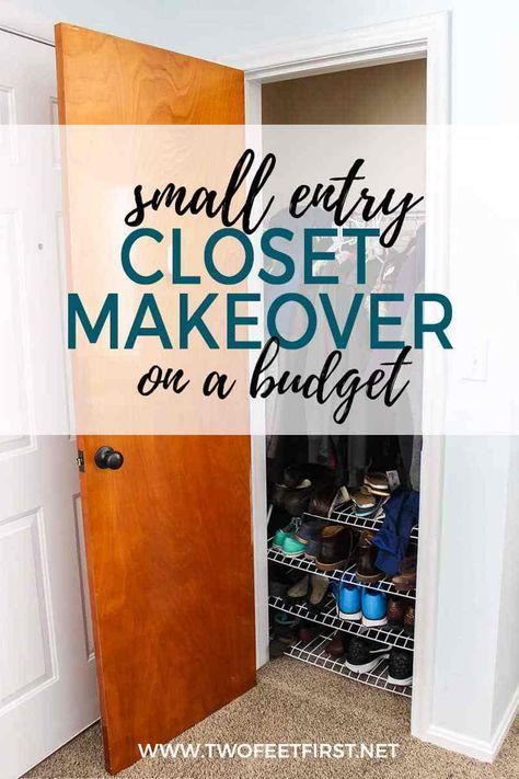 Diy Entry Closet, Small Entry Closet, Entry Closet Ideas, Entry Closet Makeover, Closet Makeover On A Budget, Entry Closet Organization, Hall Closet Organization, Small Closet Makeover, Small Coat Closet