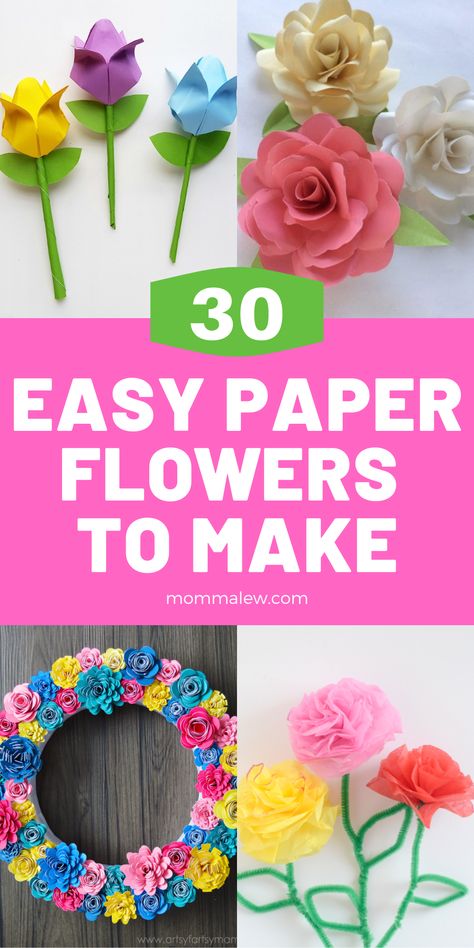 paper flower collage Paper Flowers For Kids, Paper Flowers Diy Easy, Paper Flower Designs, 3d Paper Flowers, Garland Ideas, Flowers To Make, Paper Flower Art, Easy Paper Flowers, Paper Flower Decor