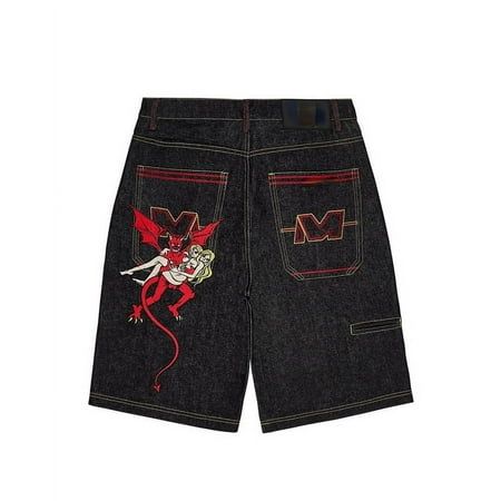 Streetwear Mens Womens Jeans Gothic Hip Hop Demon Skull Embroidered Trousers Harajuku Casual Fashion Straight Baggy Jeans Shorts S: Length 105cm Waist 64cm Hip 100cm M: Length 106 cm Waist 68cm Hip 104 cm L: Length 107 cm Waist 72 cm Hip 108 cm XL: Length 108 cm Waist 76 cm Hip 112cm Unit:cm 1.Please strictly follow the size chart to select the size. Do not select directly according to your habits 2. The size may have 2-3cm differs due to manual measurement. Please note when you measure. Color: denim.  Gender: male.  Age Group: adult. Baggy Jeans Shorts, Straight Baggy Jeans, Womens Basketball Shorts, Embroidered Trousers, Shorts Y2k, Demon Skull, Graphic Embroidery, Embroidery Denim, Gothic Men