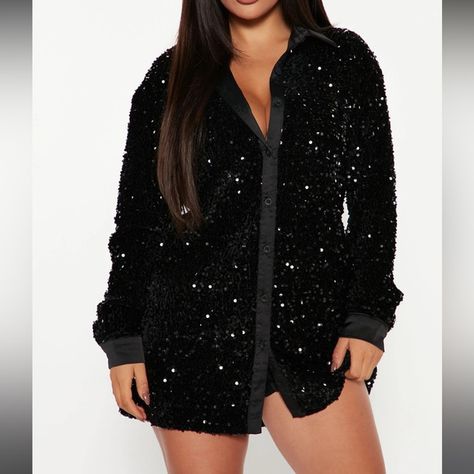 Amalie T-Shirt Mini Dress Clubbing Outfits Nightclub Plus Size, Plus Size All Black Outfit Night, Plus Size Sequin Outfit, Plus Size Night Out Outfit Clubwear, Plus Size Going Out Outfits, Club Outfit Night, Prom Dresses Short Blue, Sequin Shirt Dress, Birthday Fit