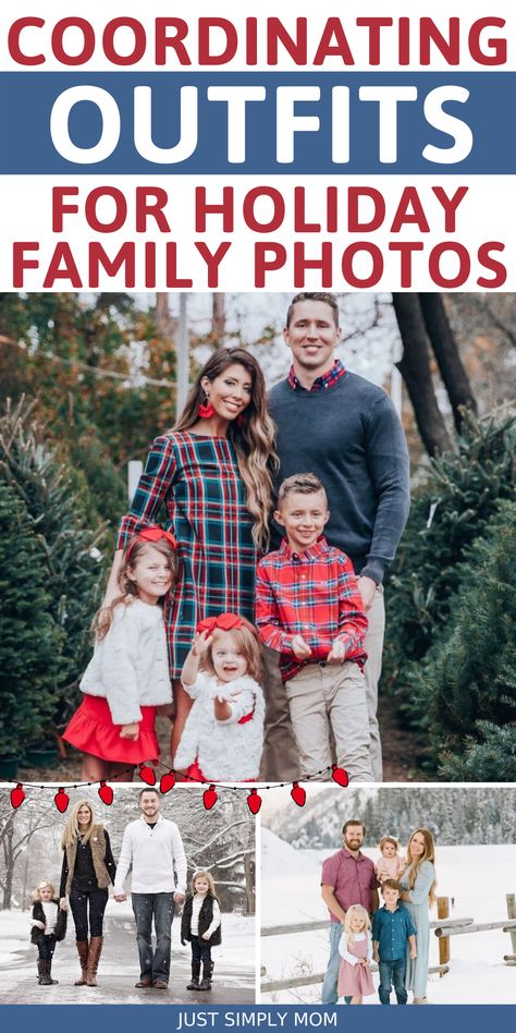 Check out these ideas for coordinated family photos this holiday season. Christmas card photos will look beautiful with these matching outfits this fall and winter Coordinating Family Outfits, Christmas Card Outfits, Holiday Photo Ideas, Holiday Photos Outfits, Christmas Photos Outfits, Holiday Family Photos, Family Christmas Pictures Outfits, Outfits For Christmas, Family Holiday Pictures