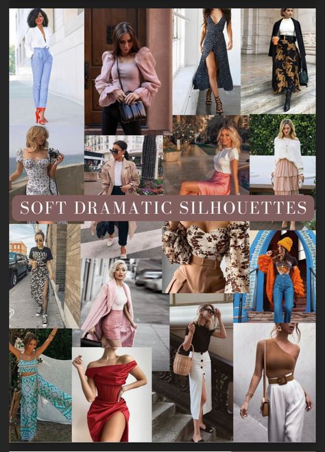 Dramatic With Romantic Essence, Soft Dramatic With Angelic Essence, Outfits For Soft Dramatic, Sage Feminine Archetype Outfits, Soft Dramatic With Natural Essence, Romantic Body Type Outfit Winter, T Silhouette Fashion, Kibbe Soft Dramatic Summer Outfits, Soft Dramatic Office Style