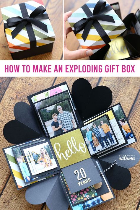 How to make an Explosion Box {cheap, unique DIY gift idea!} - It's Always Autumn Diy Exploding Box, Exploding Gift Box, Diy Gifts For Girlfriend, Presente Diy, Anniversaire Diy, Diy Gifts For Mom, Diy Cadeau, Creative Diy Gifts, Diy Gifts For Friends