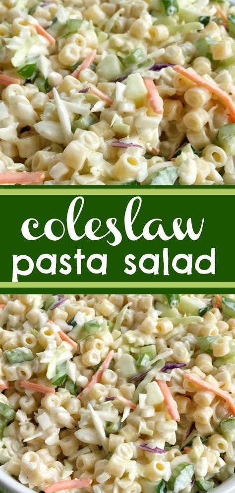 Coleslaw Pasta Salad My Incredible Recipes, Side Dish Salads Simple, Salads You Can Make The Day Before, Pasta Slaw Recipe, Funeral Salads Recipes, Foods For Hot Weather, Cheap Pasta Salad For A Crowd, Crunchy Pasta Salad, Salads For Large Crowds