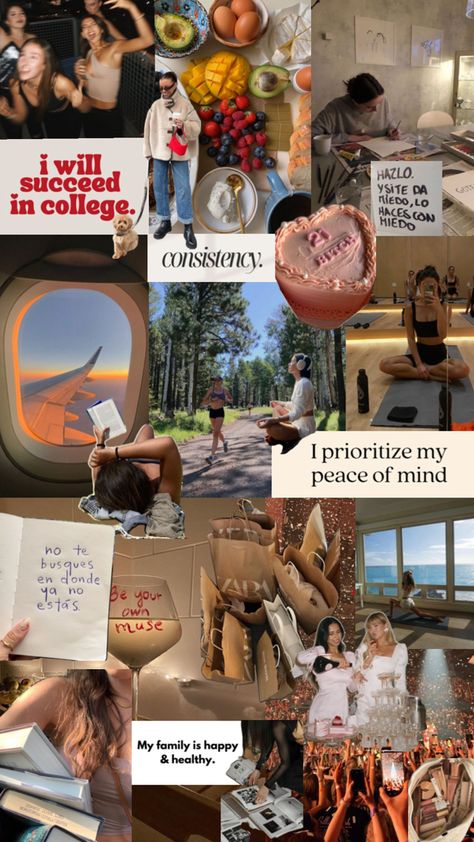 vision board 2024 College Life, College Goals, Vision Board Examples, Travel Inspo, Best Life, The Girl Who, Healthy Happy, Peace Of Mind, Good Vibes