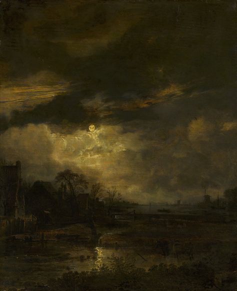 John Constable on Twitter: "The master of Dutch sunsets was Aert van der Neer (1604–1677) This is Landscape at Sunset circa 1645-1650 (Mauritshuis)… https://t.co/uT6QwilCLp" 17th Century Paintings, Moody Painting, Moonlight Painting, Moody Art, Classic Artwork, Arte Obscura, Ethereal Art, Rembrandt, استوديو الصور