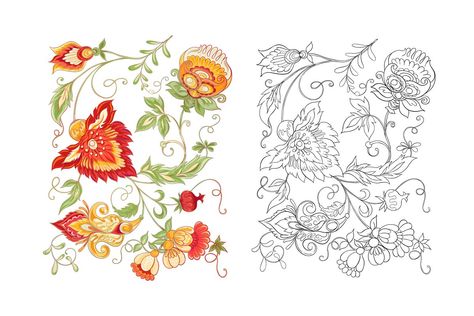 Stylized Jacobean Flowers #Sponsored , #PAID, #embroidery#Jacobin#Outline#style Crewel Embroidery, Jacobean Flowers, Jacobean Pattern, Jacobean Embroidery, Tutorials Diy, Drawing Vector, Hand Drawing, Graphic Design Tutorials, Design Tutorials