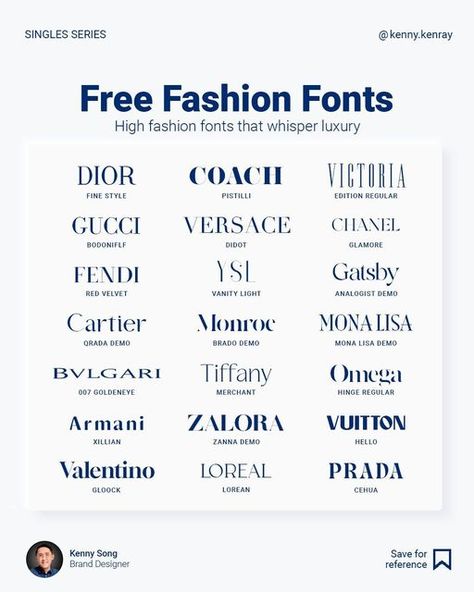 Fashion Brand Typography, Fonts For Luxury Brands, Vogue Font Canva, Fonts Names Design, Fashion Designer Name Ideas, Names For Fashion Brand, Fonts Clothing Brand, Luxury Brand Typography, Boujee Fonts