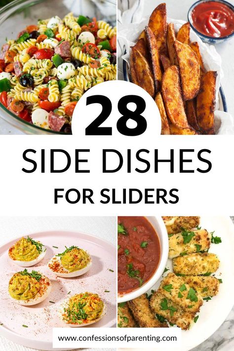 Don’t know what to serve with sliders at a party? These 28 mouthwatering ideas are just what you need! You and your guests will love these options! Side Dishes For Sliders, What To Serve With Sliders, Barbecue Sliders, Sausage Sliders, Hamburger Sliders, Ham And Swiss Sliders, Bbq Sliders, Ham Sliders, Roast Beef Sliders