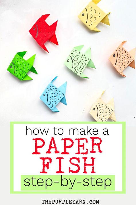 Learn how to make this easy Origami paper fish craft by following the step-by-step tutorial. Origami Fish Easy Step By Step, Paper Fish Craft For Kids, Paper Fish Craft, Origami Fish Easy, Easy Origami Animals, Easy Origami For Kids, Fish Craft, Paper Flower Easy, Paper Folding Crafts