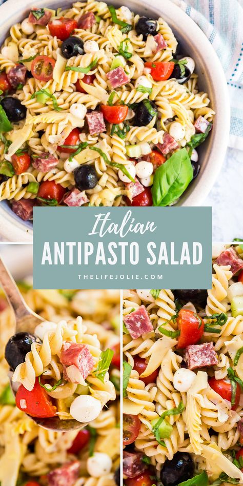 Cold Italian Pasta Salad with Fresh Mozzarella, Black Olives, Salami and Basil Pasta Antipasto Salad, Pasta Salad Fresh Mozzarella, Quick Italian Pasta Salad, Pasta Mozzarella Salad, Anti Pasto Pasta Salad, Best Antipasto Salad Recipe, Antipasto Pasta Salad Recipes, Antipasto Pasta Salad Italian, Anti Pasta Salad Antipasto