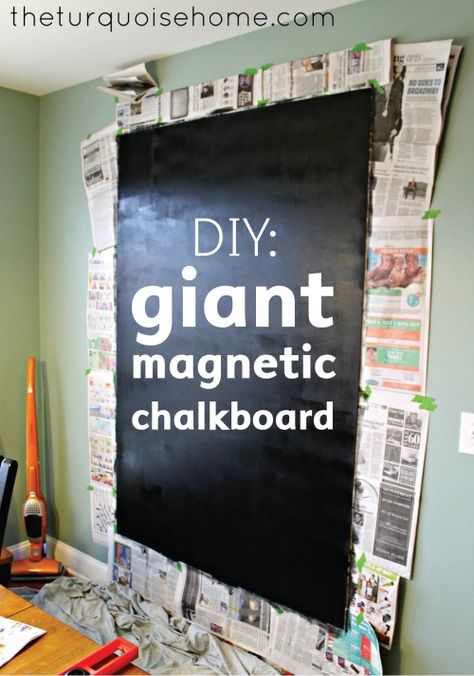 Super fun DIY chalkboard the whole family will love using! Giant Chalkboard Wall, Organisation, Fireplace Terrace, Chalkboard Wall Kitchen, Chalkboard Diy, Chalkboard Frame, Whiteboard Wall, Large Chalkboard, Preschool Rooms