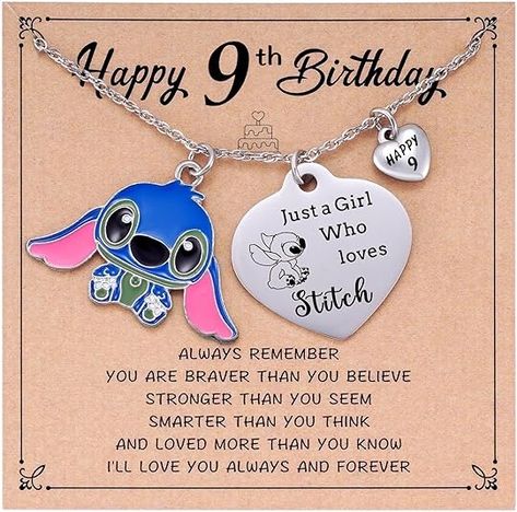 Amazon.com: Aesnefe Stitch Birthday Gifts for 9 Year Old Girls, 9 Yr Old Girl Birthday Gift Ideas, Lilo and Stitch 9th Birthday Decorations for Girls, 9 Year Old Girl Gifts Happy Birthday Necklace: Clothing, Shoes & Jewelry Lilo And Stitch Stuff, Birthday Gifts For Daughter, Stitch Necklace, Stitch Birthday, Stitch Stuff, Gifts For Daughter, Birthday Necklace, Special Birthday Gifts, Cute Birthday Gift