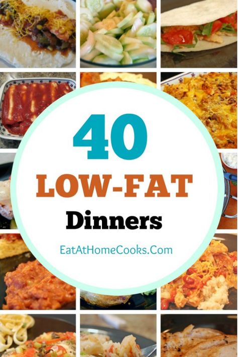 My Big Fat List of 40 Low-Fat Recipes! A round up of delicious dinners all low in fat. #lowfatrecipes #lowfatmeals Low Fat Diet Recipes, Low Fat Dinner Recipes, Healthy Low Fat Recipes, Low Fat Diet Plan, Low Fat Dinner, Low Fat Low Carb, Best Diet Foods, Fat Foods, Low Cholesterol