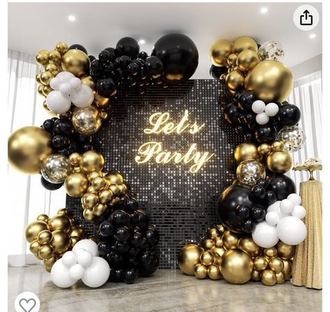 Black And Gold Balloon Garland, Hiasan Perkahwinan, Black And Gold Party Decorations, Gold Balloon Garland, Black Party Decorations, 70th Birthday Decorations, Black And Gold Theme, Black And Gold Balloons, Party Decoration Items