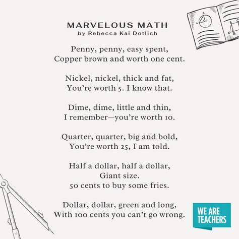 38 Math Poems for Students in All Grade Levels - We Are Teachers Poems For Middle School, Math Poems, Number Poems, Poems For Students, Morning Songs, Math Talk, We Are Teachers, Kids Poems, Elementary School Students