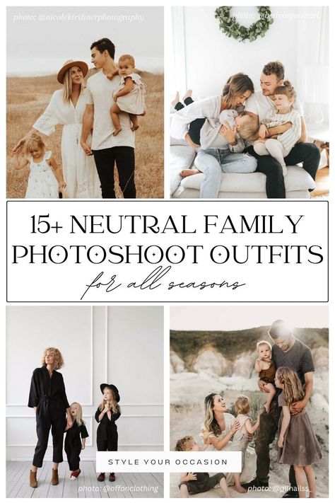 Family Photos In Studio What To Wear, Tan Neutral Family Photos, Neutral Outfit Christmas Pictures, Beige Family Photo Outfits Fall, Family Photo Shoots What To Wear, Neutral Family Fall Photos, Family Outfits For Fall Pictures, Black And Neutral Family Photo Outfits, Fall Holiday Family Photos