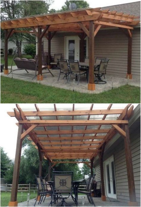 20 DIY Pergolas With Free Plans That You Can Make This Weekend #diy #pergola #plans #backyard #rustic #woodworking Outdoor Covered Patio, Small Pergola, Backyard Shade, Cheap Pergola, Building A Pergola, Pergola Design, Wood Pergola, Pergola Attached To House, Wooden Pergola