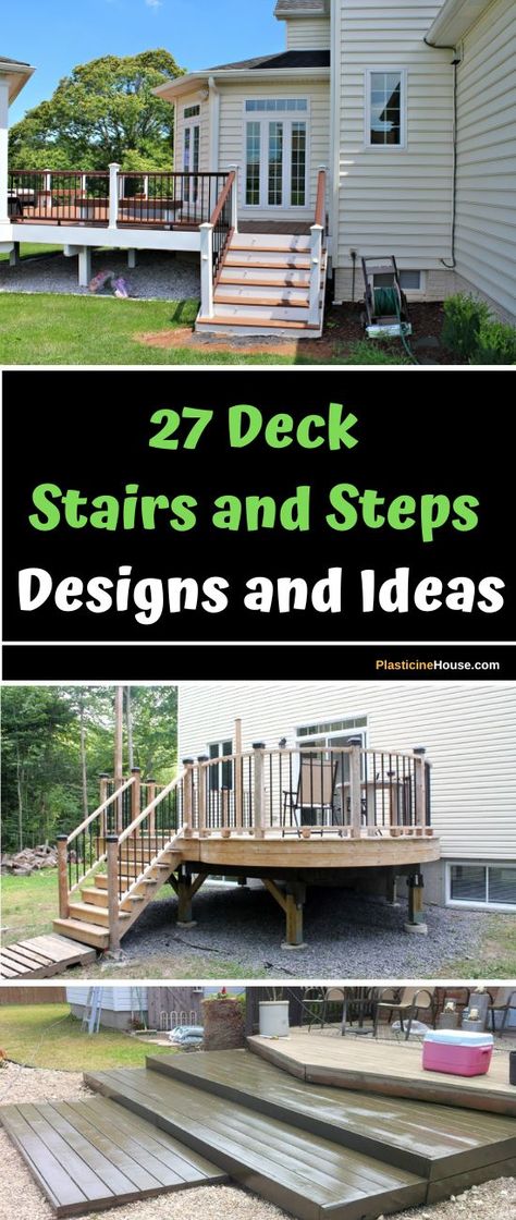 Looking to add some style and functionality to your deck? Check out these 27 stunning deck stairs and steps designs and ideas that will take your outdoor space to the next level. Deck Stairs Landing Ideas, Deck Stair Riser Ideas, Small House Front Deck Ideas, Deck Steps With Planters, Decking Stairs Outdoor, Deck With Stairs On Side, Lower Level Deck Ideas, Add Deck To Front Of House, Outdoor Stair Landing Ideas