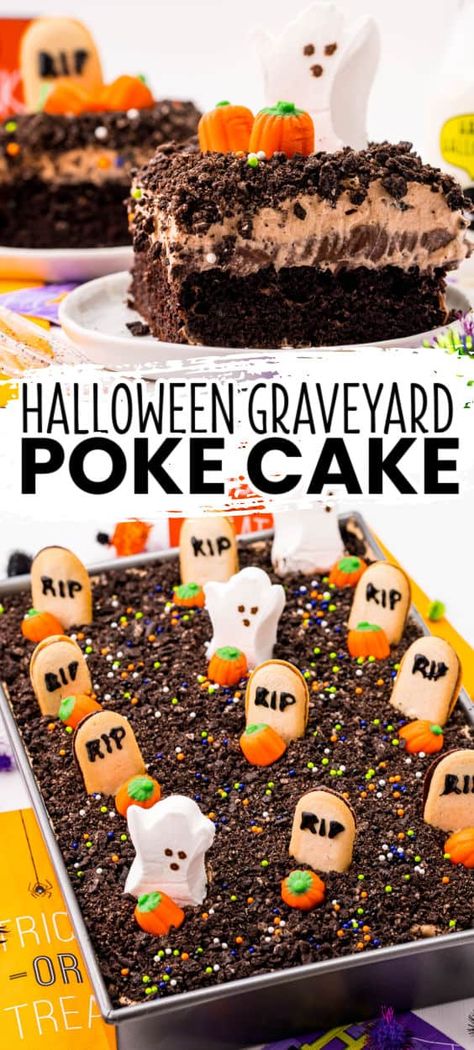 Halloween Chocolate Pudding, Food Idea For Halloween Party, Halloween Pudding Graveyard, Amazing Halloween Desserts, Chocolate Pudding Graveyard, Chocolate Graveyard Cake, Cake Ideas For Halloween, 9x13 Halloween Cakes, Oreo Graveyard Dessert