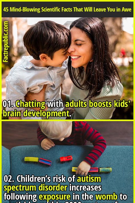 01. Chatting with adults boosts kids' brain development. #science #knowledge #education #adult #child Science Facts Mind Blown, Fun Facts Mind Blown, Science Knowledge, Scientific Facts, Fact Republic, Brain Facts, Curious Facts, Shower Thoughts, Odd Things