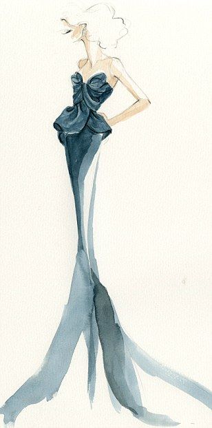 Fashion illustration showcasing a dress inspired by Disney character Ariel by Marchesa via Mail Online. I like the transition  in techniques in this illustration - a detailed top becomes a expressionist bottom Disney Princess Gowns, Sea Spirit, Harrods Christmas, Watercolor Fashion Illustration, Fashion Design Inspiration, Fashion Sketching, Fashion Illustration Watercolor, Christmas Window Display, Sketchbook Inspo