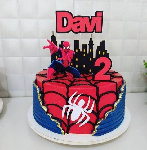 Pin em Hadleigh 4th bday Kue Ultah Spiderman, Spider Man Cakes For Boys, Birthday Cake For Son, Marvel Birthday Cake, Kue Fondant, Cake Spiderman, Baby Boy Birthday Themes, Spiderman Decorations, Spiderman Cake Topper