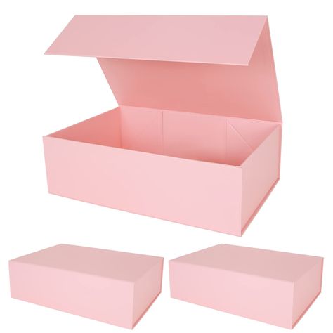 PRICES MAY VARY. Pink Gift Boxes - boxes are shipped flat; large pink collapsible gift box with magnetic closure, assembled box outside dimensions 13.8 x 9 x 4.3 inch, inside dimension 12.5 x 8.66 x 4.13 inch. Sturdy & Reusable - these pink boxes are constructed with heavy duty book board, built in a concealed and powerful magnetic closure, which allows the box to be opened and closed repeatedly without any problems. Easy to Assemble - remove the paper backing, peel the stickers and stick, press Bridesmaids Boxes Proposal, Pink Box Packaging, Bridesmaid Gift Boxes Diy, Pink Groomsmen, Pink Boxes, Groomsmen Boxes, Groomsman Proposal Box, Pink Gift Ideas, Bridesmaid Groomsmen