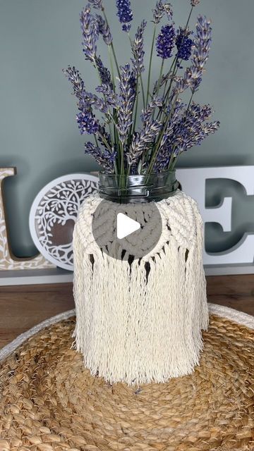 Caroline Fleming on Instagram: "Macrame Vase 
I used 3mm macrame cotton cord to make this macrame vase cover using a recycled coffee jar and 35 lengths of cord 65cm each in length. Very easy macrame project for macrame beginners. 
#macramevase #macramejarcover #macrameforbeginners #easymacrame #macramegiftideas #macramedecor #instacrafty" Macrame Vase Cover, Macrame Beginners, Caroline Fleming, Macrame Vase, Vase Cover, Coffee Jar, Easy Macrame, Coffee Jars, Macrame Decor