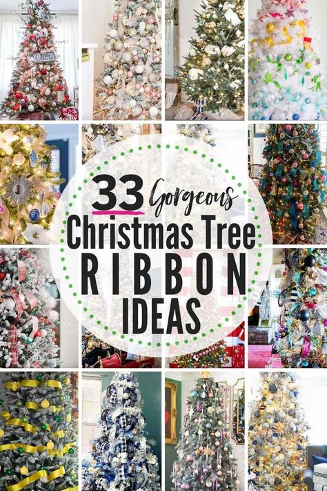 Tree Ribbon Ideas, Christmas Tree Ribbon Ideas, Christmas Tree Ribbons Ideas, Christmas Ribbon Crafts, Christmas Tree Decorations Ribbon, Mesh Christmas Tree, Christmas Tree Ribbon, Ribbon Ideas, Tree Ribbon