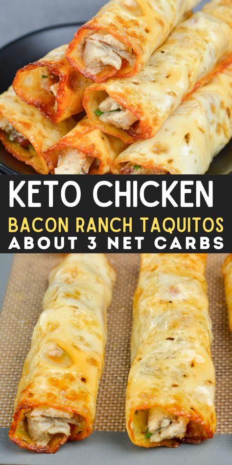 These quick and easy Keto Chicken Bacon Ranch Taquitos are the perfect low carb appetizer or snack! Chicken Bacon Ranch Taquitos, Keto Chicken Bacon Ranch, Keto Chicken Bacon, Low Carb Diets, Keto Diet Food List, Makanan Diet, Chicken Bacon Ranch, Keto Cooking, Keto Meal Prep