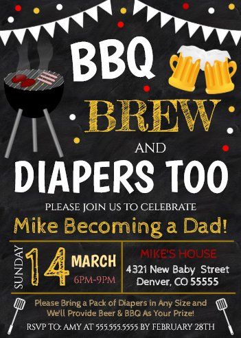 Baby Shower For Men, Bbq Baby Shower, Man Shower, Couples Baby Showers, Baby Shower Bbq, Poker Night, Baby Shower Invitaciones, Baby Q, Chalkboard Background