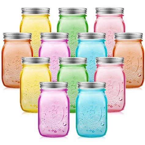 PRICES MAY VARY. Enough for Home Use: the package will provide you with 12 pieces of 32 oz glass canning jars in green, light blue, yellow, orange, pink and rose, enough for your use in daily life and important occasions, and the elegant colors will bring you a good mood Proper Capacity to Use: each of these canning jars has a capacity of 32 oz, allowing you to store various food and spices, such as nuts, candies, and beans; Please do not put too hot or cold water into it Safe to Apply: mason co Christmas Diy Crafts, Colored Mason Jars, Jars With Lids, Wide Mouth Mason Jars, Blue Mason Jars, Pint Jars, Canning Jar, Glass Mason Jars, Kitchen Canisters