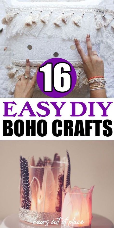 Here’s a round-up of 16 awesome and easier DIY bohemian crafts to inspire you and help decorate your space, whether it be your first house, dorm room or bedroom. Whether you’re a teen or in your 20’s, boho style is super popular for a reason! It's crafty ;) Diy Spiritual Decor, Crafts With Crystals Diy, Hippie Bedroom Decor Bohemian Style, Bohemian Painting Ideas, Diy Bohemian Decor Crafts, Diy Boho Art, Boho Witch Decor, Cheap Boho Decor Ideas, Boho Ideas Diy