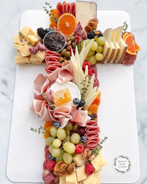 Platters & Boards by Lauren on Instagram: “In need of some charcuterie for a baptism? My cross shaped board is the perfect crowd pleaser!” Cross Charcuterie Board, Baptism Food, Easter Charcuterie, Easter Platter, Christmas Charcuterie Board, Charcuterie Ideas, Christmas Charcuterie, Decorating Food, Easter Party Food