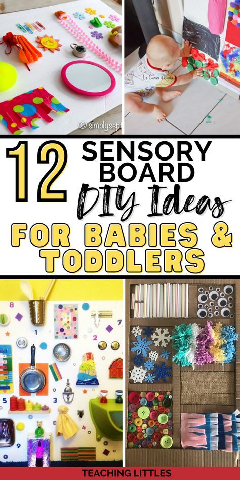 DIY Sensory board ideas to encourage your busy babies and toddlers to explore new textures, objects, and incorporate fine motor skills. Use common household objects or craft supplies from a local home improvement, craft, or dollar store for sensory play. Infant Sensory Board, Diy Sensory Boards Dollar Tree, Sensory Boards For Babies, Sensory Board Ideas, Diy Sensory Toys, Baby Activity Board, Baby Sensory Board, Diy Busy Board, Diy Sensory Board